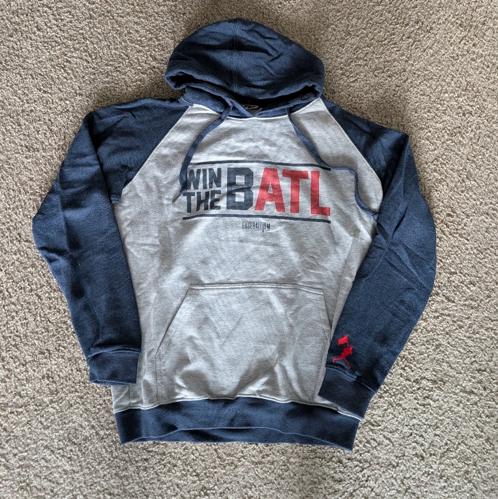 Men's Baseballism Atlanta Braves Blue Grey Win the Batl Battle Hoodie Medium M